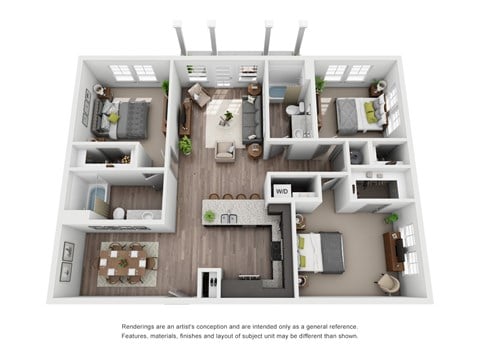 Floor plan for 3 beds, 2 baths, 1378 sqft